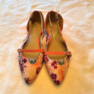 Coral Flowered Women's Flats New With Rhinestone Accent